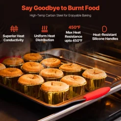 VEVOR Baking Pans Set, 3-Piece, Nonstick Carbon Steel Cookware Sheets & Trays, Stackable Kitchen Oven Bakeware Cooking Sets with Silicone Handles, Easy to Clean, for Baking Cookie Cake Muffin Bread