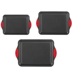 VEVOR Baking Pans Set, 3-Piece, Nonstick Carbon Steel Cookware Sheets & Trays, Stackable Kitchen Oven Bakeware Cooking Sets with Silicone Handles, Easy to Clean, for Baking Cookie Cake Muffin Bread