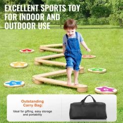 VEVOR Balance Beam Stepping Stones, 6 PCS Wooden Toddler Balance Boards, Montessori Toy for Kids 2-6, Build Coordination and Gross Motor Skills, Gymnastics Course Indoor & Outdoor for Girls Boys Gift