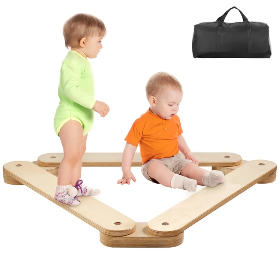 VEVOR Balance Beam Stepping Stones, 3 PCS Wooden Toddler Balance Boards, Montessori Toy for Kids 2-6, Build Coordination and Gross Motor Skills, Gymnastics Course Indoor & Outdoor for Girls Boys Gift