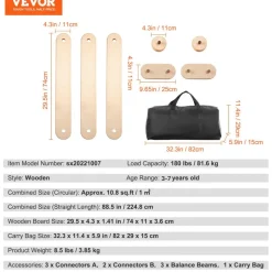 VEVOR Balance Beam Stepping Stones, 3 PCS Wooden Toddler Balance Boards, Montessori Toy for Kids 2-6, Build Coordination and Gross Motor Skills, Gymnastics Course Indoor & Outdoor for Girls Boys Gift