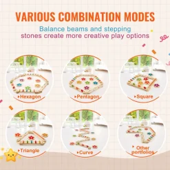 VEVOR Balance Beam Stepping Stones, 6 PCS Wooden Toddler Balance Boards, Montessori Toy for Kids 2-6, Build Coordination and Gross Motor Skills Gymnastics Obstacle Course Indoor Outdoor for Girls Boys