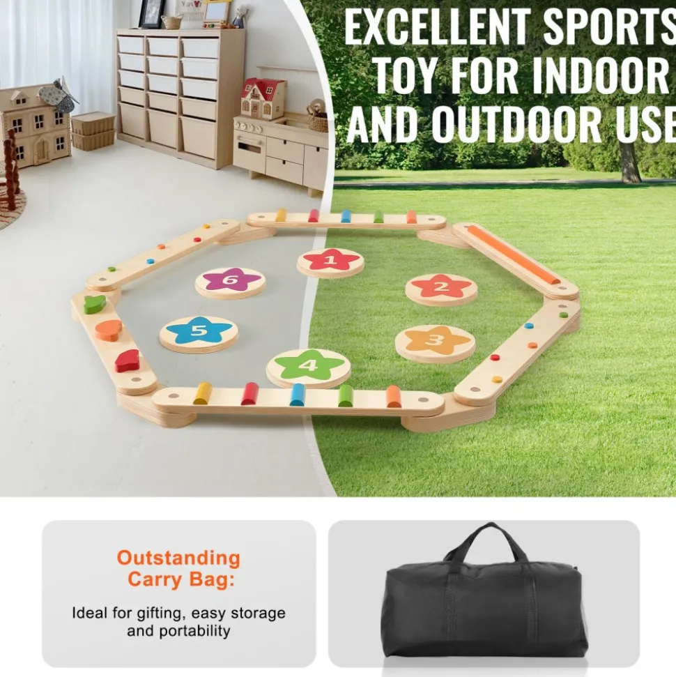 VEVOR Balance Beam Stepping Stones, 6 PCS Wooden Toddler Balance Boards, Montessori Toy for Kids 2-6, Build Coordination and Gross Motor Skills Gymnastics Obstacle Course Indoor Outdoor for Girls Boys