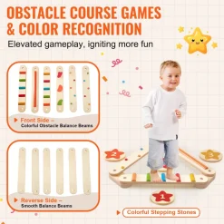 VEVOR Balance Beam Stepping Stones, 6 PCS Wooden Toddler Balance Boards, Montessori Toy for Kids 2-6, Build Coordination and Gross Motor Skills Gymnastics Obstacle Course Indoor Outdoor for Girls Boys