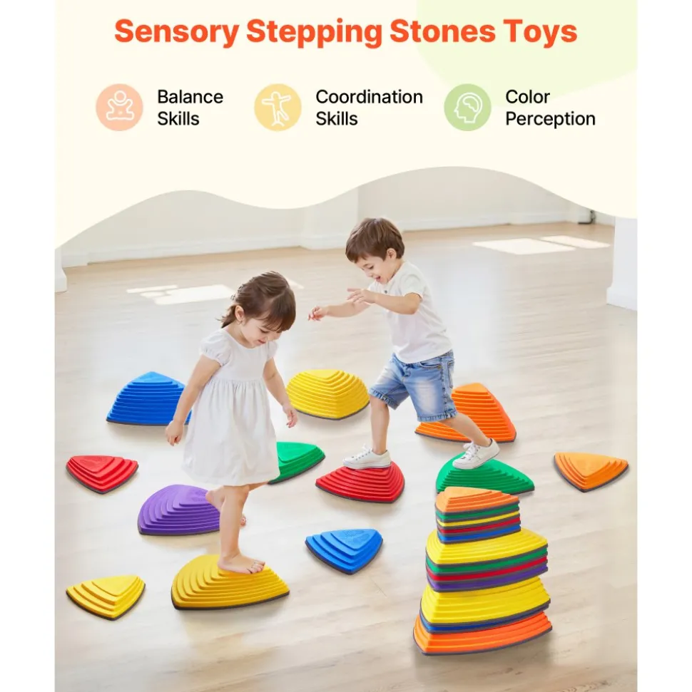 VEVOR Balance Stepping Stones for Kids, 12 PCS, Up to 220 lbs, Non-Slip Toddlers Sensory Stepping Stones, Obstacle Course Coordination Game Toys Indoor or Outdoor Play for Children Aged 3 4 5 6 7 8+