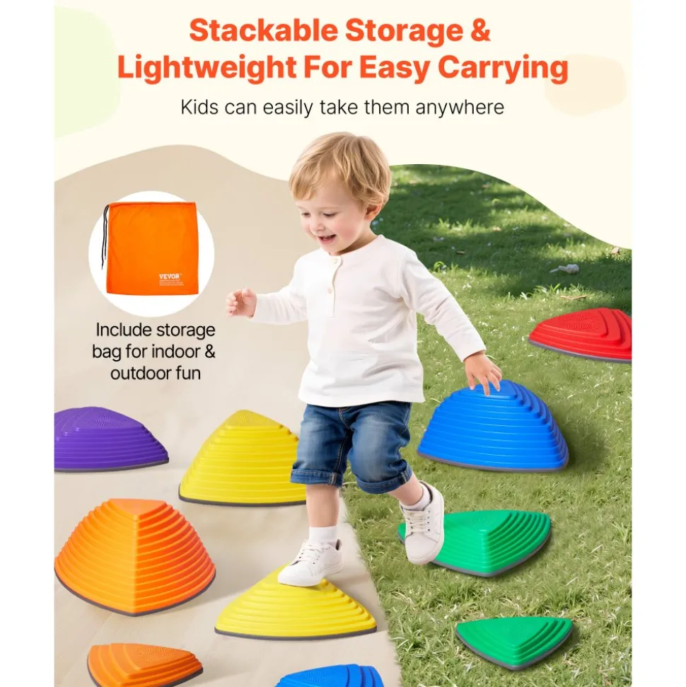 VEVOR Balance Stepping Stones for Kids, 12 PCS, Up to 220 lbs, Non-Slip Toddlers Sensory Stepping Stones, Obstacle Course Coordination Game Toys Indoor or Outdoor Play for Children Aged 3 4 5 6 7 8+