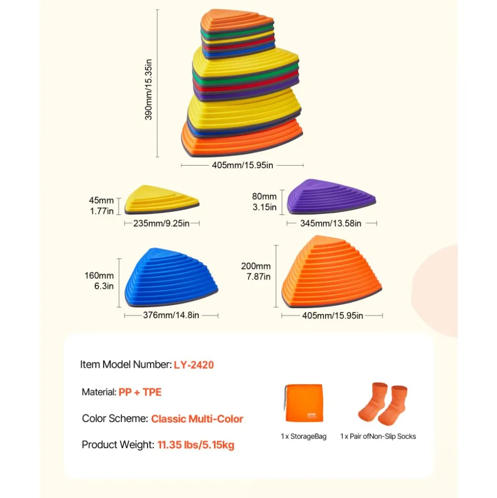 VEVOR Balance Stepping Stones for Kids, 12 PCS, Up to 220 lbs, Non-Slip Toddlers Sensory Stepping Stones, Obstacle Course Coordination Game Toys Indoor or Outdoor Play for Children Aged 3 4 5 6 7 8+