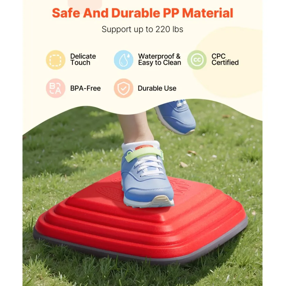 VEVOR Balance Stepping Stones for Kids, 10 PCS, Up to 220 lbs, Non-Slip Toddlers Sensory Stepping Stones, Obstacle Course Coordination Game Toys Indoor or Outdoor Play for Children Aged 3 4 5 6 7 8+