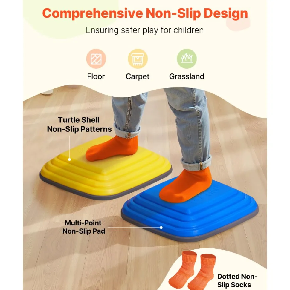 VEVOR Balance Stepping Stones for Kids, 10 PCS, Up to 220 lbs, Non-Slip Toddlers Sensory Stepping Stones, Obstacle Course Coordination Game Toys Indoor or Outdoor Play for Children Aged 3 4 5 6 7 8+