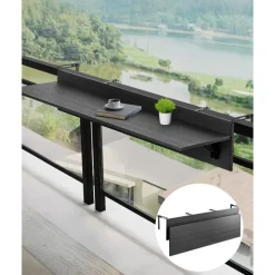 VEVOR Balcony Hanging Table, 12 x 59 in Folding Balcony Railing Table, Outdoor Balcony Bar Table for Railings, 50 lbs Loading, Fit Railing from 1