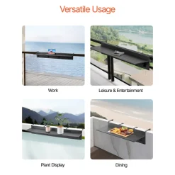 VEVOR Balcony Hanging Table, 12 x 59 in Folding Balcony Railing Table, Outdoor Balcony Bar Table for Railings, 50 lbs Loading, Fit Railing from 1