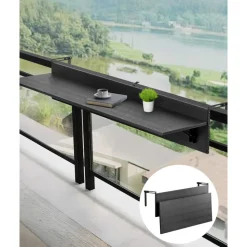 VEVOR Balcony Hanging Table, 12 x 48 in Folding Balcony Railing Table, Outdoor Balcony Bar Table for Railings, 50 lbs Loading, Fit Railing from 1