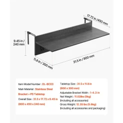 VEVOR Balcony Hanging Table, 12 x 32 in Folding Balcony Railing Table, Outdoor Balcony Bar Tables for Railings, 50 lbs Loading, Fit Railing from 1