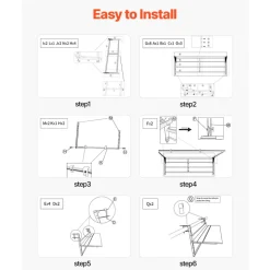 VEVOR Balcony Hanging Table, 15 x 39 in Folding Balcony Railing Table, Outdoor Balcony Bar Table for Railings, 5-Level Adjustable, Fit Railing from 1" to 5.3", Serving Table for Patio & Deck