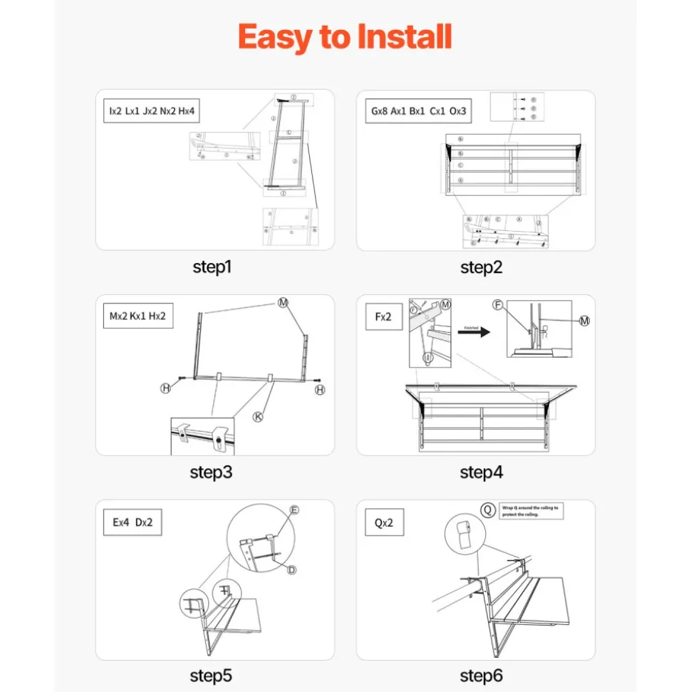 VEVOR Balcony Hanging Table, 15 x 39 in Folding Balcony Railing Table, Outdoor Balcony Bar Table for Railings, 5-Level Adjustable, Fit Railing from 1" to 5.3", Serving Table for Patio & Deck