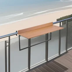 VEVOR Balcony Hanging Table, 15 x 39 in Folding Balcony Railing Table, Outdoor Balcony Bar Table for Railings, 5-Level Adjustable, Fit Railing from 1