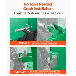 VEVOR Ballast Box, 3-Point Category 1 Tractor Ballast of 800 lbs Capacity, with Standard 2 Inch Hitch Receiver, Heavy-Duty Steel 5 ft³ Large Volume Durable Loader Attachment with Sliding Door, Green