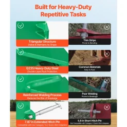 VEVOR Ballast Box, 3-Point Category 1 Tractor Ballast of 800 lbs Capacity, with Standard 2 Inch Hitch Receiver, Heavy-Duty Steel 5 ft³ Large Volume Durable Loader Attachment with Sliding Door, Green