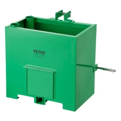 VEVOR Ballast Box, 3-Point Category 1 Tractor Ballast of 800 lbs Capacity, with Standard 2 Inch Hitch Receiver, Heavy-Duty Steel 5 ft³ Large Volume Durable Loader Attachment with Sliding Door, Green