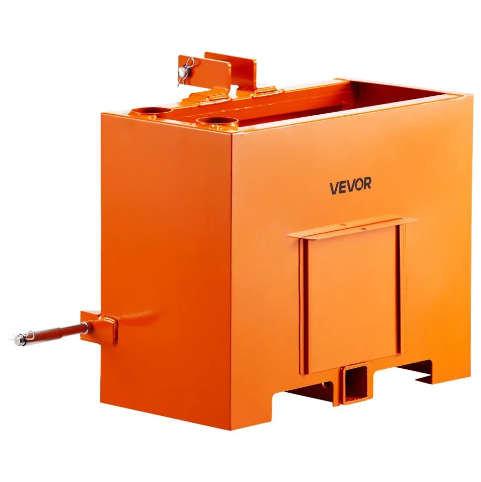 VEVOR Ballast Box, 3-Point Category 1 Tractor Ballast of 800 lbs Capacity, Standard 2 Inch Hitch Receiver, Heavy-Duty Steel 3.2 ft³ Large Volume Durable Loader Attachment with Sliding Door, Orange