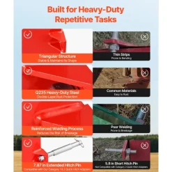 VEVOR Ballast Box, 3-Point Category 1 Tractor Ballast of 800 lbs Capacity, with Standard 2 Inch Hitch Receiver, Heavy-Duty Steel 5 ft³ Large Volume Durable Loader Attachment with Sliding Door, Red