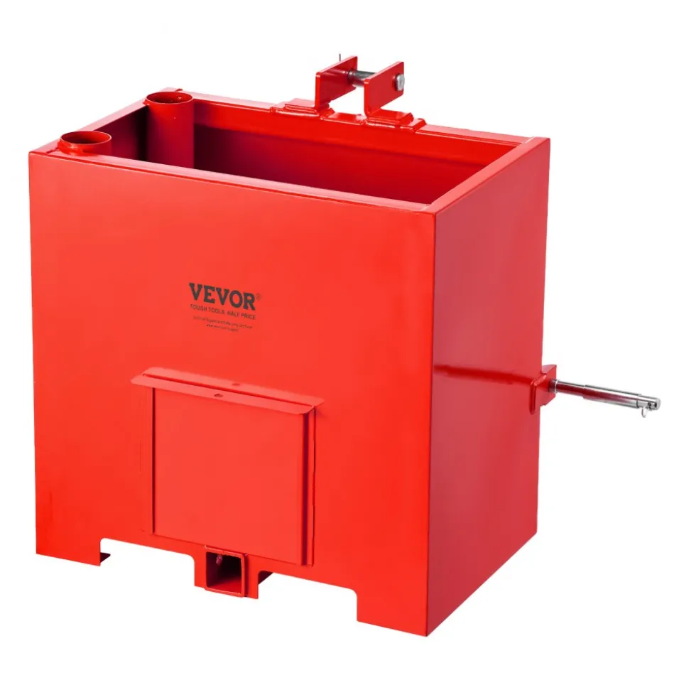 VEVOR Ballast Box, 3-Point Category 1 Tractor Ballast of 800 lbs Capacity, with Standard 2 Inch Hitch Receiver, Heavy-Duty Steel 5 ft³ Large Volume Durable Loader Attachment with Sliding Door, Red