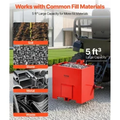 VEVOR Ballast Box, 3-Point Category 1 Tractor Ballast of 800 lbs Capacity, with Standard 2 Inch Hitch Receiver, Heavy-Duty Steel 5 ft³ Large Volume Durable Loader Attachment with Sliding Door, Red