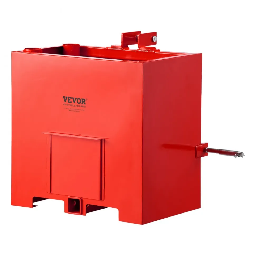 VEVOR Ballast Box, 3-Point Category 1 Tractor Ballast of 800 lbs Capacity, with Standard 2 Inch Hitch Receiver, Heavy-Duty Steel 5 ft³ Large Volume Durable Loader Attachment with Sliding Door, Red