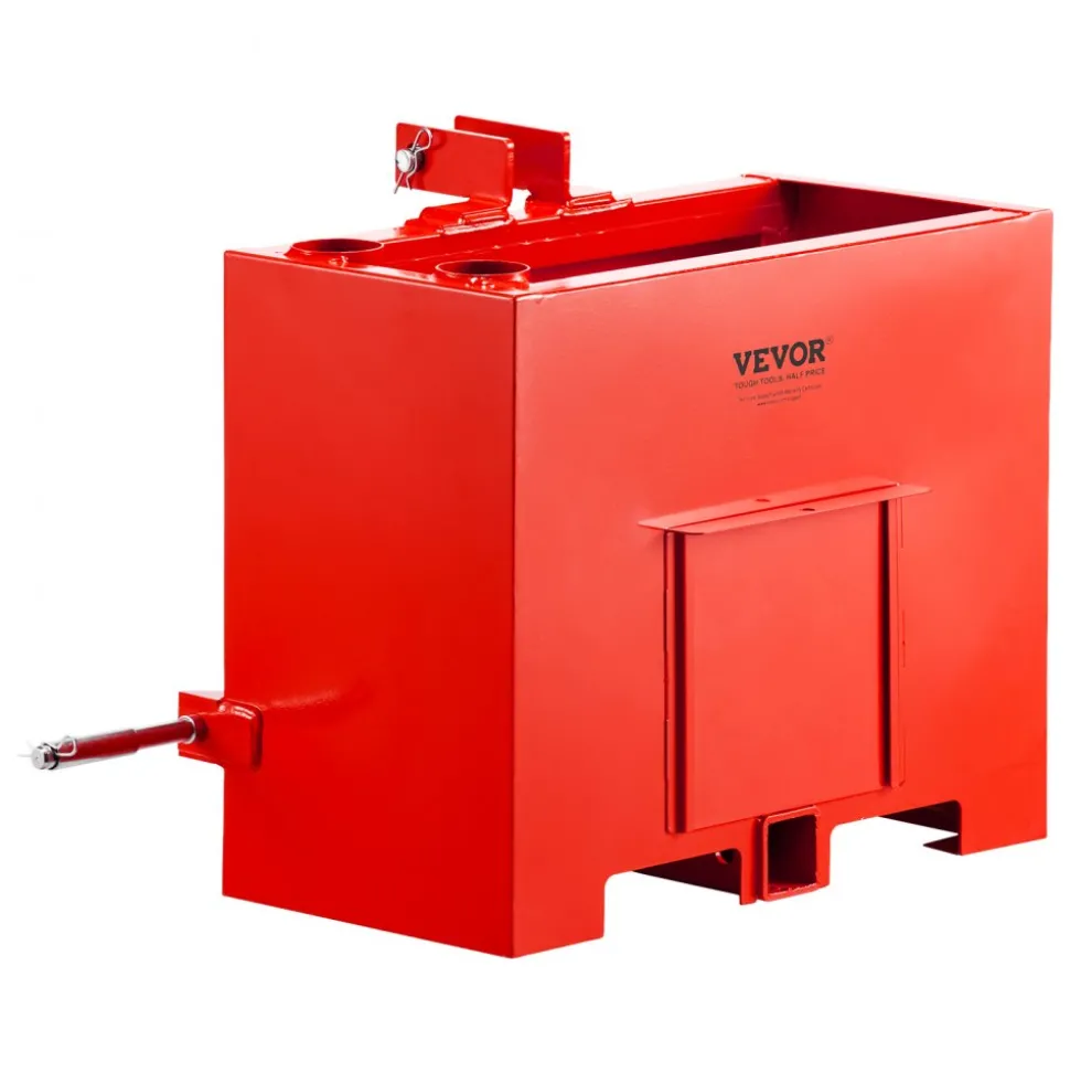 VEVOR Ballast Box, 3-Point Category 1 Tractor Ballast of 800 lbs Capacity, with Standard 2 Inch Hitch Receiver, Heavy-Duty Steel 3.2 ft³ Large Volume Durable Loader Attachment with Sliding Door, Red