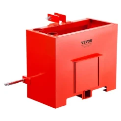 VEVOR Ballast Box, 3-Point Category 1 Tractor Ballast of 800 lbs Capacity, with Standard 2 Inch Hitch Receiver, Heavy-Duty Steel 3.2 ft³ Large Volume Durable Loader Attachment with Sliding Door, Red