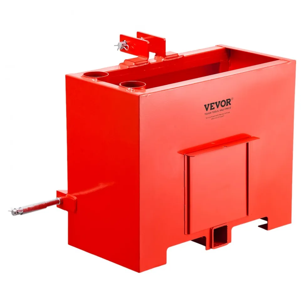 VEVOR Ballast Box, 3-Point Category 1 Tractor Ballast of 800 lbs Capacity, with Standard 2 Inch Hitch Receiver, Heavy-Duty Steel 3.2 ft³ Large Volume Durable Loader Attachment with Sliding Door, Red