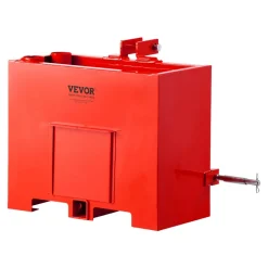 VEVOR Ballast Box, 3-Point Category 1 Tractor Ballast of 800 lbs Capacity, with Standard 2 Inch Hitch Receiver, Heavy-Duty Steel 3.2 ft³ Large Volume Durable Loader Attachment with Sliding Door, Red
