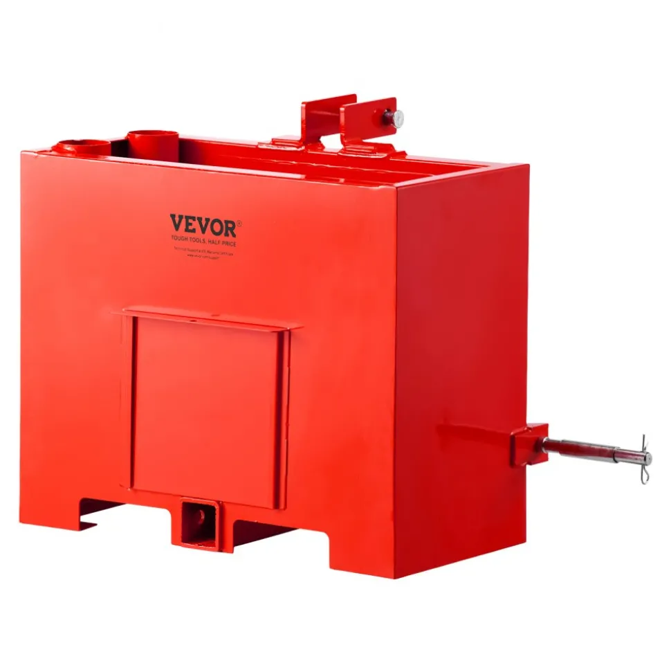 VEVOR Ballast Box, 3-Point Category 1 Tractor Ballast of 800 lbs Capacity, with Standard 2 Inch Hitch Receiver, Heavy-Duty Steel 3.2 ft³ Large Volume Durable Loader Attachment with Sliding Door, Red
