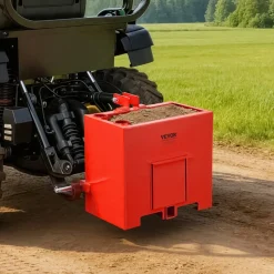 VEVOR Ballast Box, 3-Point Category 1 Tractor Ballast of 800 lbs Capacity, with Standard 2 Inch Hitch Receiver, Heavy-Duty Steel 3.2 ft³ Large Volume Durable Loader Attachment with Sliding Door, Red