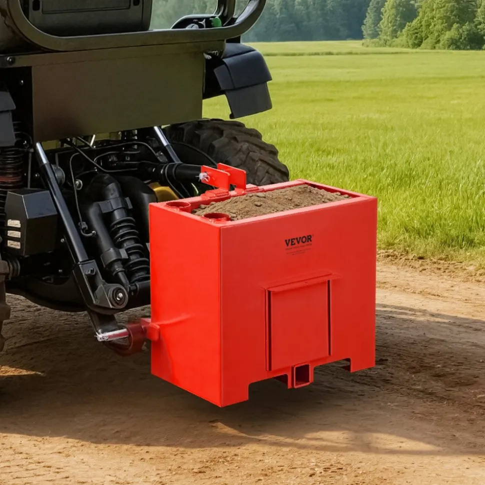VEVOR Ballast Box, 3-Point Category 1 Tractor Ballast of 800 lbs Capacity, with Standard 2 Inch Hitch Receiver, Heavy-Duty Steel 3.2 ft³ Large Volume Durable Loader Attachment with Sliding Door, Red