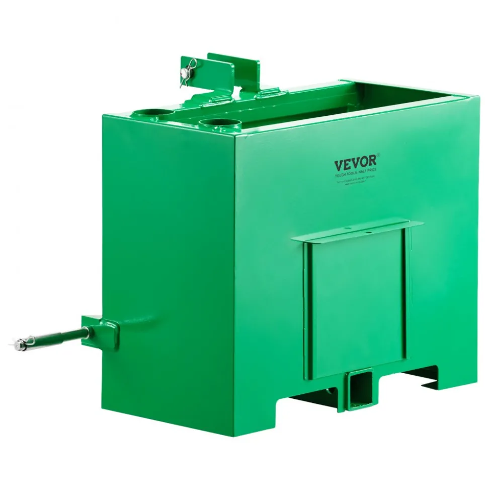 VEVOR Ballast Box, 3-Point Category 1 Tractor Ballast of 800 lbs Capacity, with Standard 2 Inch Hitch Receiver, Heavy-Duty Steel 3.2 ft³ Large Volume Durable Loader Attachment with Sliding Door, Green