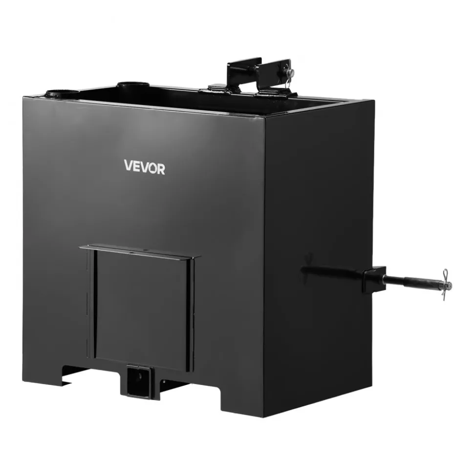 VEVOR Ballast Box, 3-Point Category 1 Tractor Ballast of 800 lbs Capacity, with Standard 2 Inch Hitch Receiver, Heavy-Duty Steel 5 ft³ Large Volume Durable Loader Attachment with Sliding Door, Black