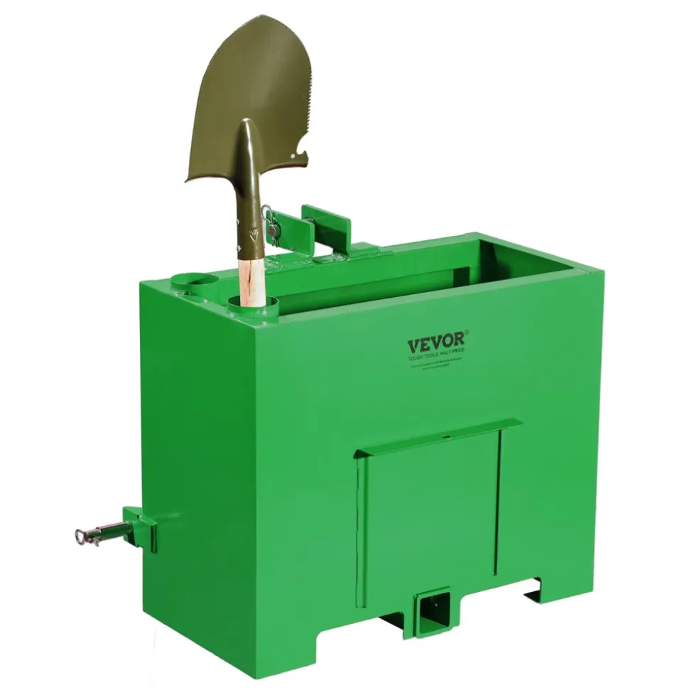 VEVOR Ballast Box, 3-Point Category 1 Tractor Ballast of 800lbs Capacity, for 2 Inch Hitch Receiver, Heavy-Duty Steel 4.3 ft³ Large Volume Loader Attachment with Sliding Door, Green