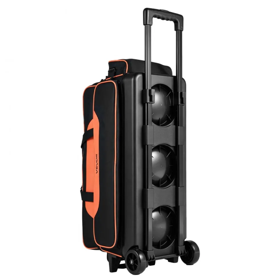 VEVOR 3 Ball Bowling Bag Double Roller Bag with Separate Shoe Compartment, for Bowling Shoes (Up To US Men Size 16), Rolling Ball Bag w/ Wheel, Accessory Pocket, Retractable Handle Extends to 40 in