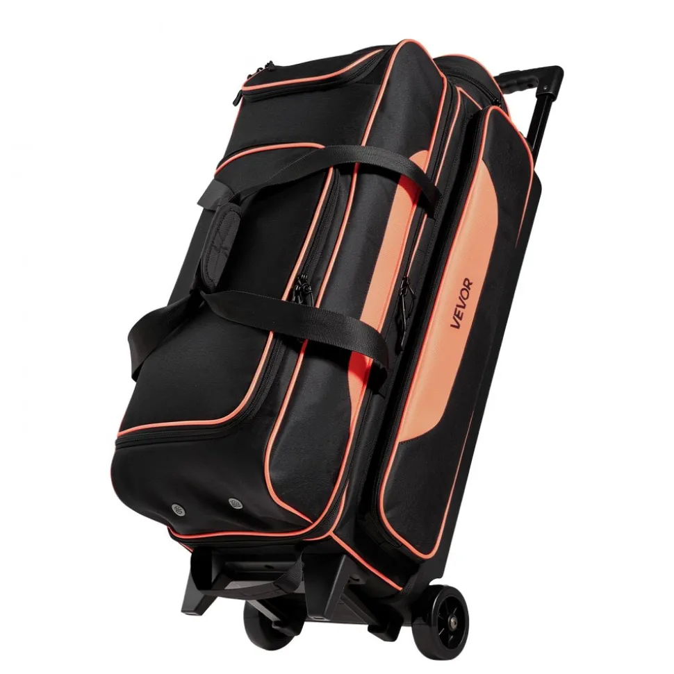 VEVOR 3 Ball Bowling Bag Double Roller Bag with Separate Shoe Compartment, for Bowling Shoes (Up To US Men Size 16), Rolling Ball Bag w/ Wheel, Accessory Pocket, Retractable Handle Extends to 40 in
