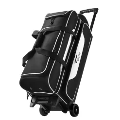 VEVOR 3 Ball Bowling Bag Double Roller Bag with Separate Shoe Compartment, for Bowling Shoes (Up To US Men Size 16), Rolling Ball Bag w/ Wheel, Accessory Pocket, Retractable Handle Extends to 40 in