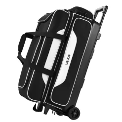 VEVOR 3 Ball Bowling Bag Double Roller Bag with Separate Shoe Compartment, for Bowling Shoes (Up To US Men Size 16), Rolling Ball Bag w/ Wheel, Accessory Pocket, Retractable Handle Extends to 40 in