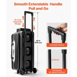 VEVOR 3 Ball Bowling Bag Double Roller Bag with Separate Shoe Compartment, for Bowling Shoes (Up To US Men Size 16), Rolling Ball Bag w/ Wheel, Accessory Pocket, Retractable Handle Extends to 40 in