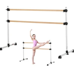 VEVOR Ballet Barre, 6 Ft Double Beechwood Barre Bar for Home, Freestanding Portable Ballet Stretching Dance Bars, Height Adjustable Anti-Wobble Fitness Gym Equipment, for Pilates Balance Workout
