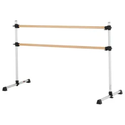 VEVOR Ballet Barre, 6 Ft Double Beechwood Barre Bar for Home, Freestanding Portable Ballet Stretching Dance Bars, Height Adjustable Anti-Wobble Fitness Gym Equipment, for Pilates Balance Workout