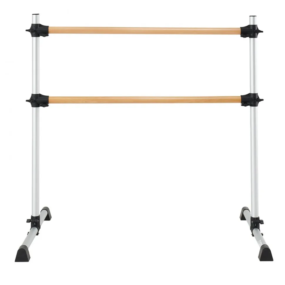 VEVOR Ballet Barre, 4 Ft Double Beechwood Barre Bar for Home, Freestanding Portable Ballet Stretching Dance Bars, Height Adjustable Anti-Wobble Fitness Gym Equipment, for Pilates Balance Workout