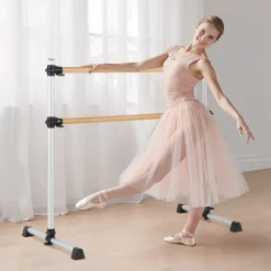 VEVOR Ballet Barre, 4 Ft Double Beechwood Barre Bar for Home, Freestanding Portable Ballet Stretching Dance Bars, Height Adjustable Anti-Wobble Fitness Gym Equipment, for Pilates Balance Workout