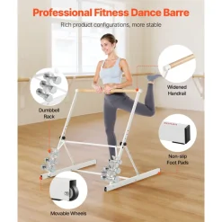 VEVOR Ballet Barre, 3 ft Freestanding Portable Barre Bar, Home Fitness Exercise Equipment for Abs, Arms, Strength, and Cardio, Easy to Store Foldable Stretching Dance Bars, 4 Level Height Adjustable