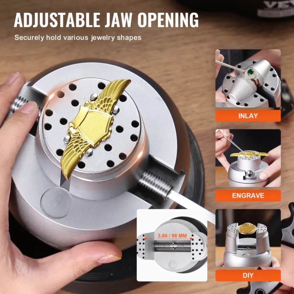 VEVOR Ball Vise, 5" Engraving Setting Tool, 360° Rotation Engraving Block Vise, 69 PCS Attachment Jewelry Engraving Block Tools Standard Block for Gemstone Inlay and Small-Scale Engraving