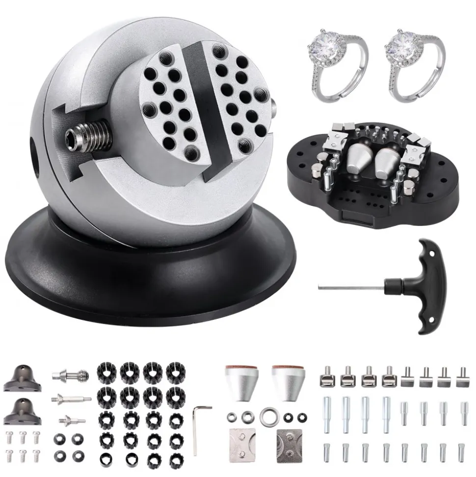 VEVOR Ball Vise, 3" Engraving Setting Tool, 360° Rotation Engraving Block Vise, 70 PCS Attachment Jewelry Engraving Block Tools Standard Block for Gemstone Inlay and Small-Scale Engraving